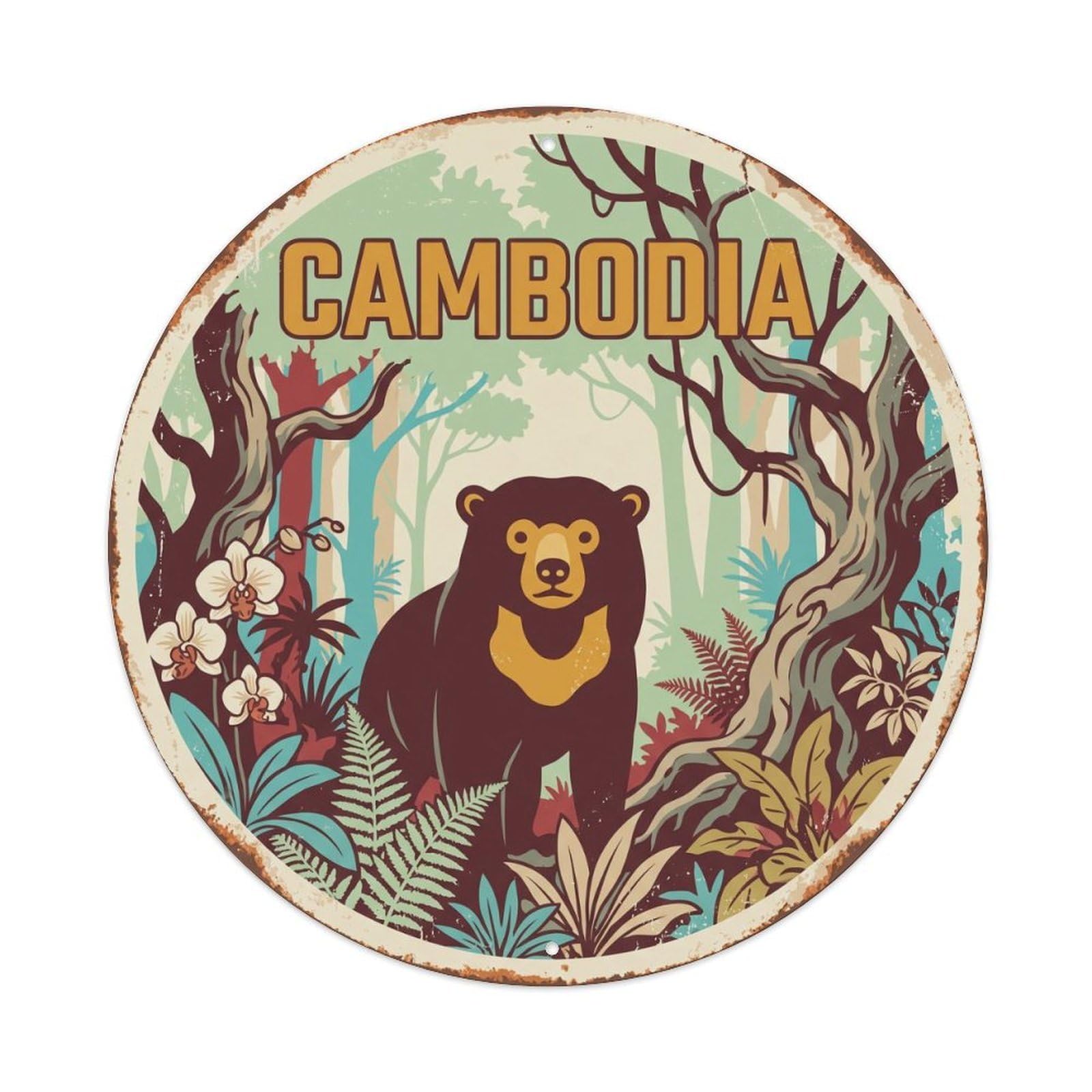 Cambodia Sun Bear Tropical Woodland Metal Tin Sign