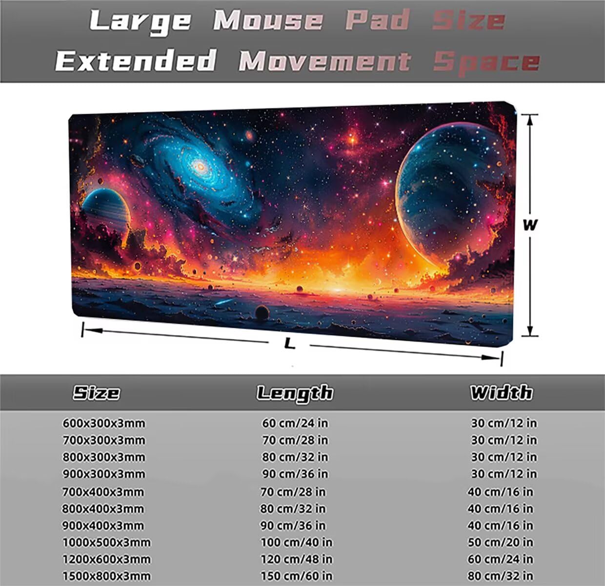 Tappetino per Mouse Gaming XXL 1200x600x3mm– Ufficio Mousepad Grande – Migliora la Velocità e la Precisione Tenuta Stabile Sottomano per Ufficio e Casa Accessori Scrivania Universo PjY13281 N-U
