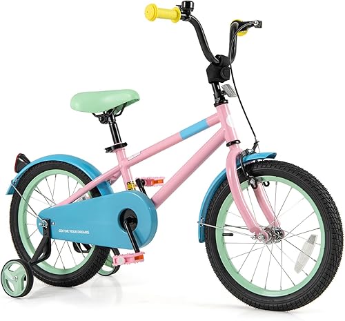 Miniatura 26 de BABY JOY Bicicleta infantil de macarones coloridos, de 12, 14, 16 y 18 pulgadas, bicicleta deportiva para niños con ruedas de entrenamiento, Verde