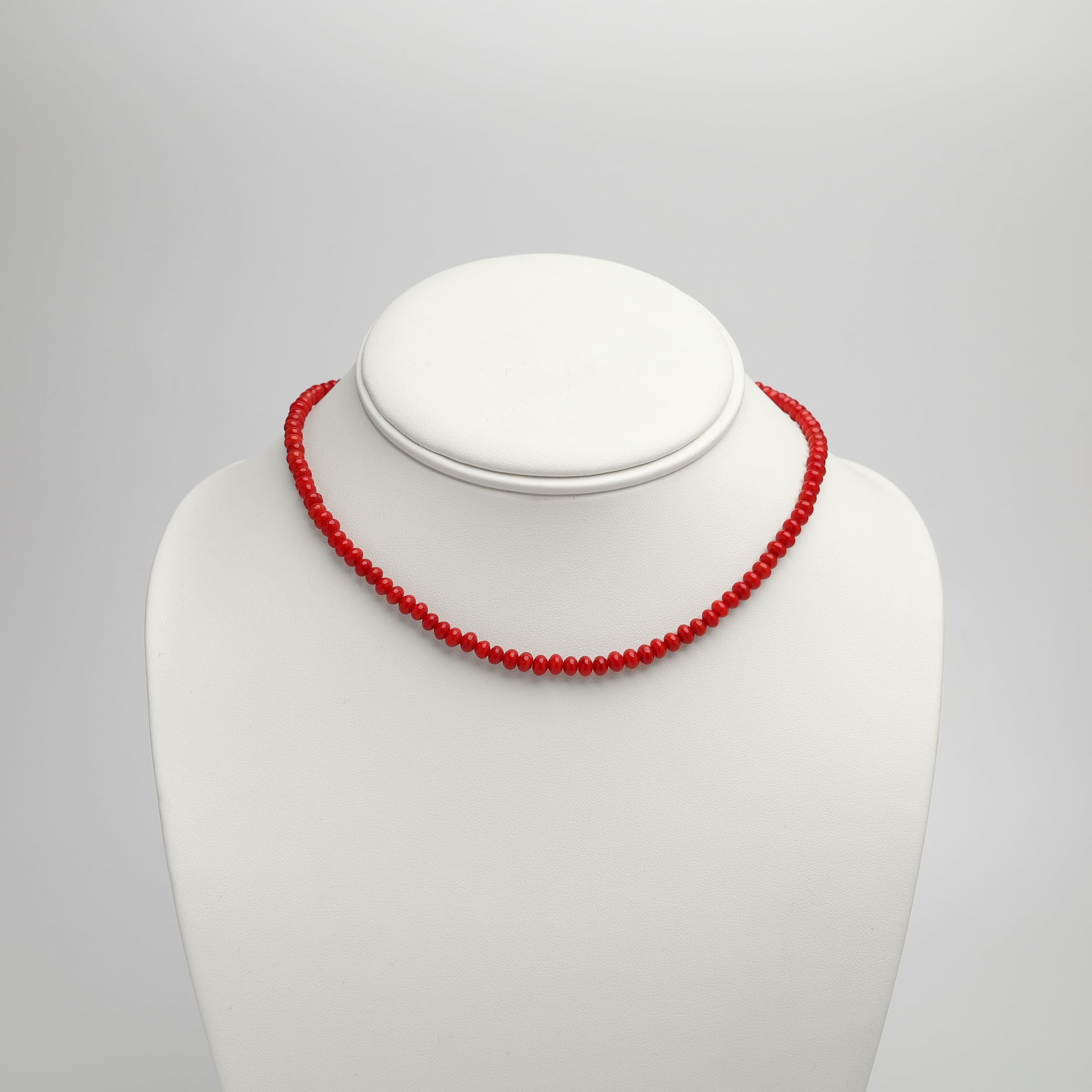 TreasureBay Collier Ras-de-Cou Fait Main Femme en Corail Rouge Naturel 4mm, Fermoir Mousqueton Doré, Cadeau Bijoux Élégant