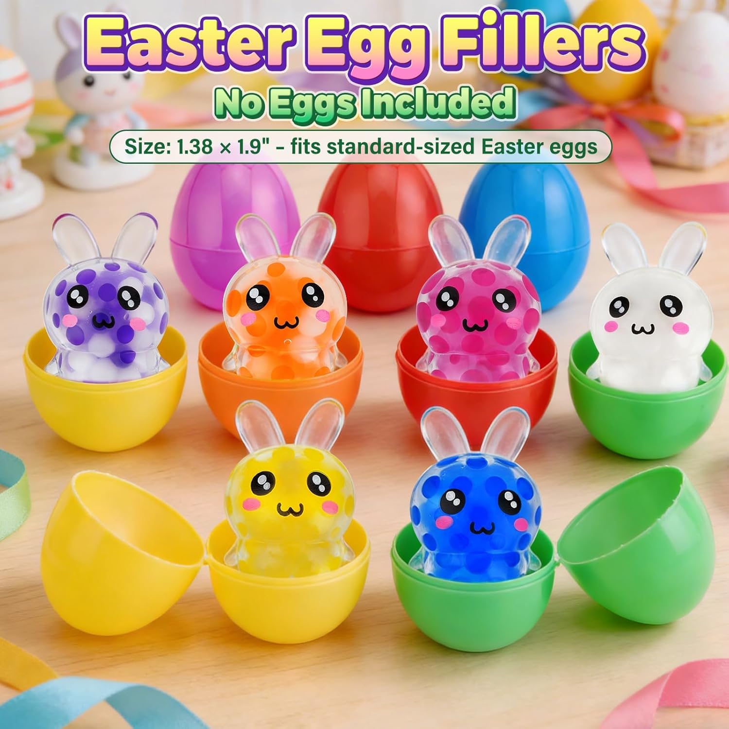 Easter Egg Fillers, 24Pcs Bunny Easter Squishies Mini Squeeze Toys, Non-Candy Easter Egg Basket Stuffers Party Favors Bulk for Teens Adults