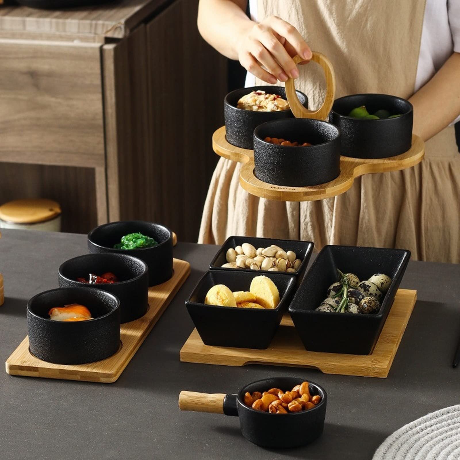 Ciotoline da Snack Ciotola di immersione in ceramica opaca nera piccola salsa di salsa ciotola creativo frutta secca frutta snack piatto casa dessert piatto sushi piatto da cucina stoviglie Piatti Sna