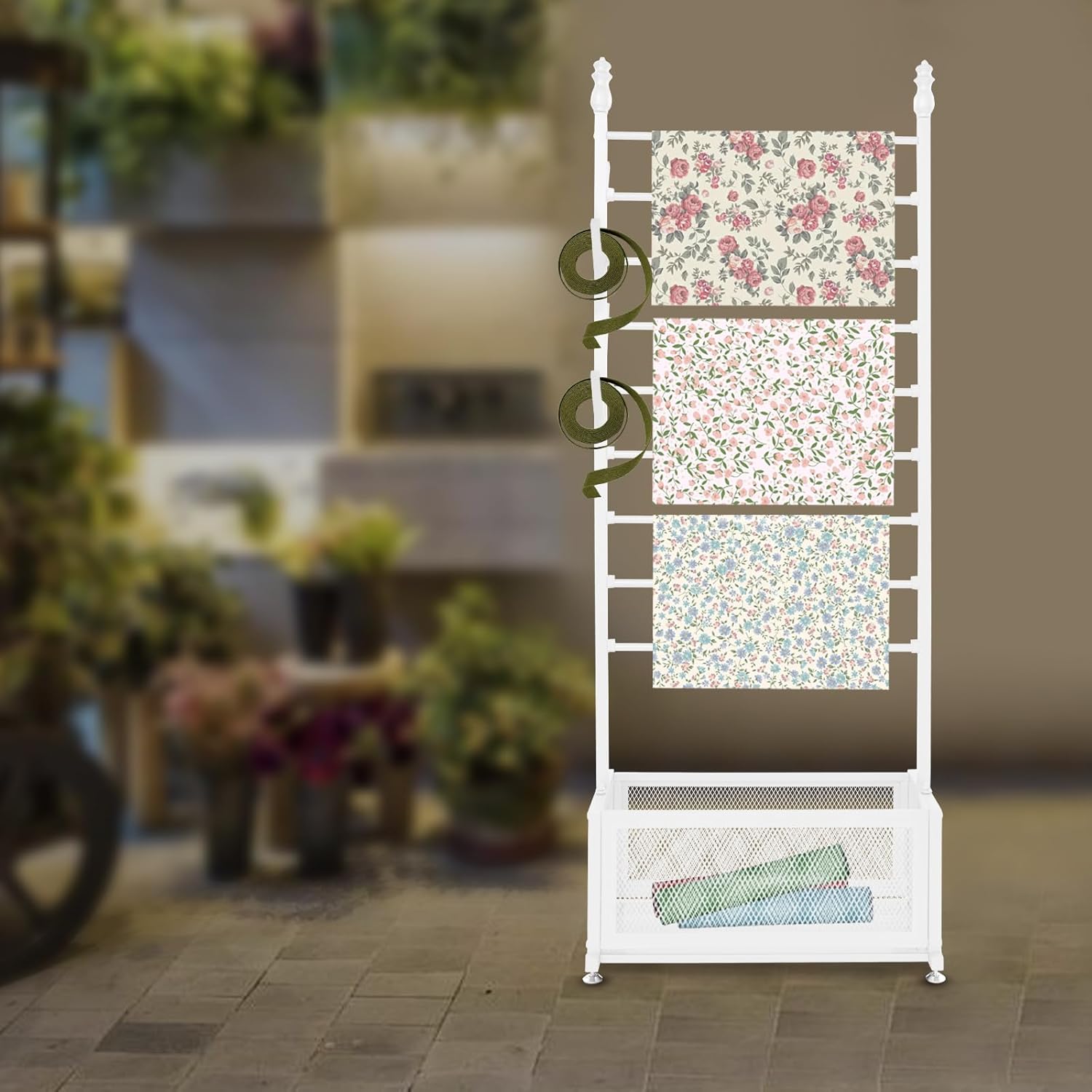 9-Layer Wall Mounted Display Rack, Wall Wrapping Paper Ribbon Organizer, Belt Towel Holder Ribbon Dispenser Holder Wrapping Station for Craft Room Flower Shop