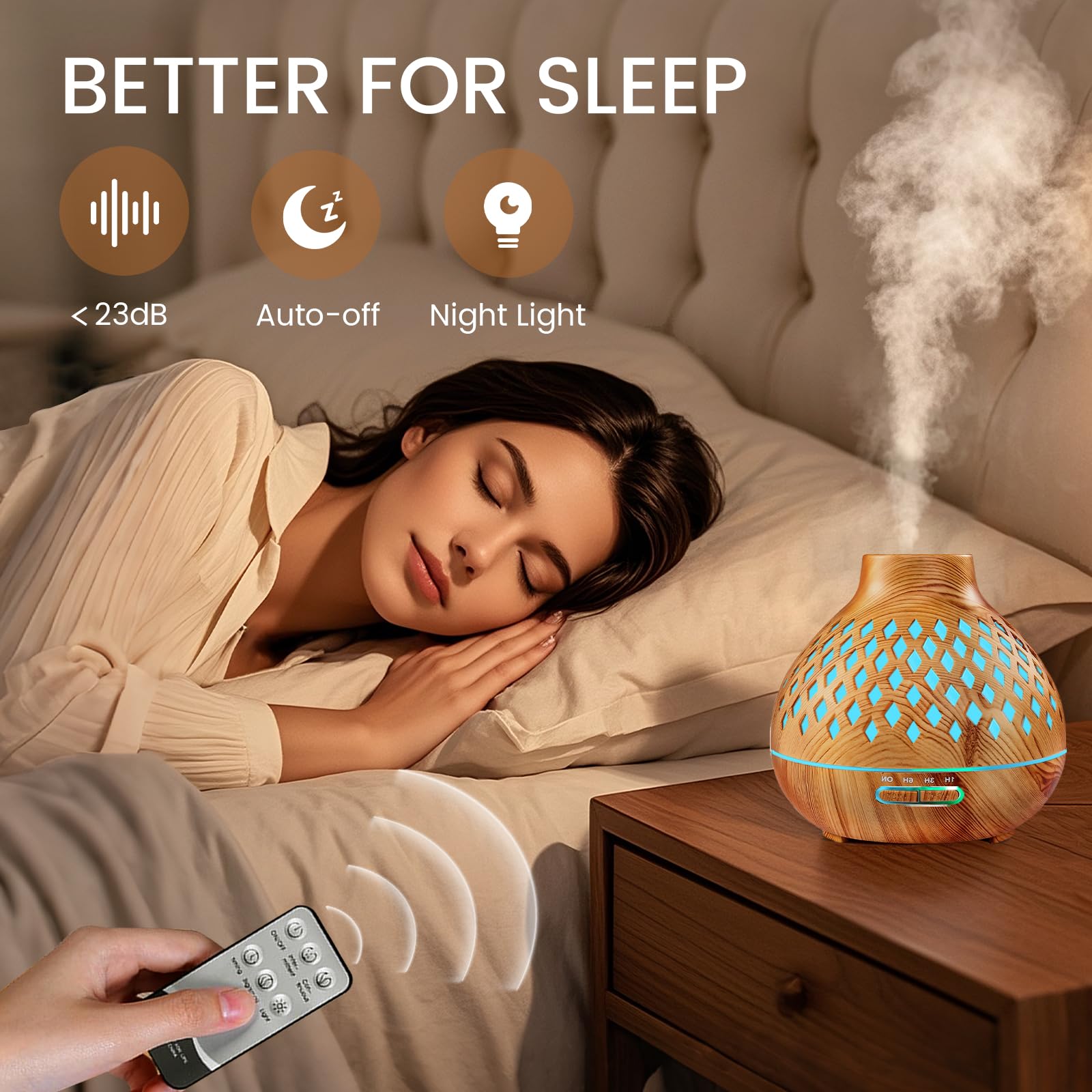 AESHORY Diffuseur d'huiles Essentielles 550ML, Diffuseur de Parfum avec 12x5ML Huiles Essentielles, Humidificateur Ultrasonique avec 7 Couleurs Lumières LED, Arrêt Automatique, pour Maison, Yoga, Spa