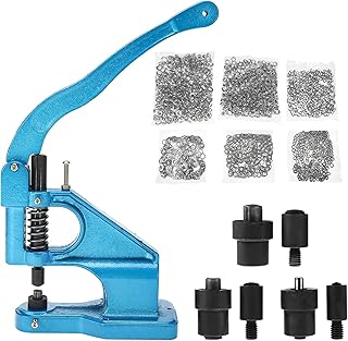 8MILELAKE 3 Dies Hand Press Grommet Machine #0/2/4 Heavy Duty Grommets Eyelet Punch Tool Kit 1500Pcs Golden Grommets Eyelet & Rolling Base for Banner, Awning, Signs, Curtain