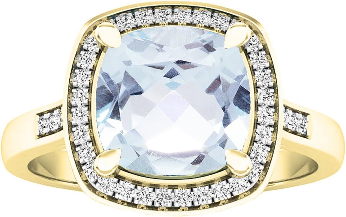 Dazzlingrock Collection 10K 8 MM Cushion Gemstone & Round White Diamond Ladies Bridal Halo Engagement Ring, Yellow Gold