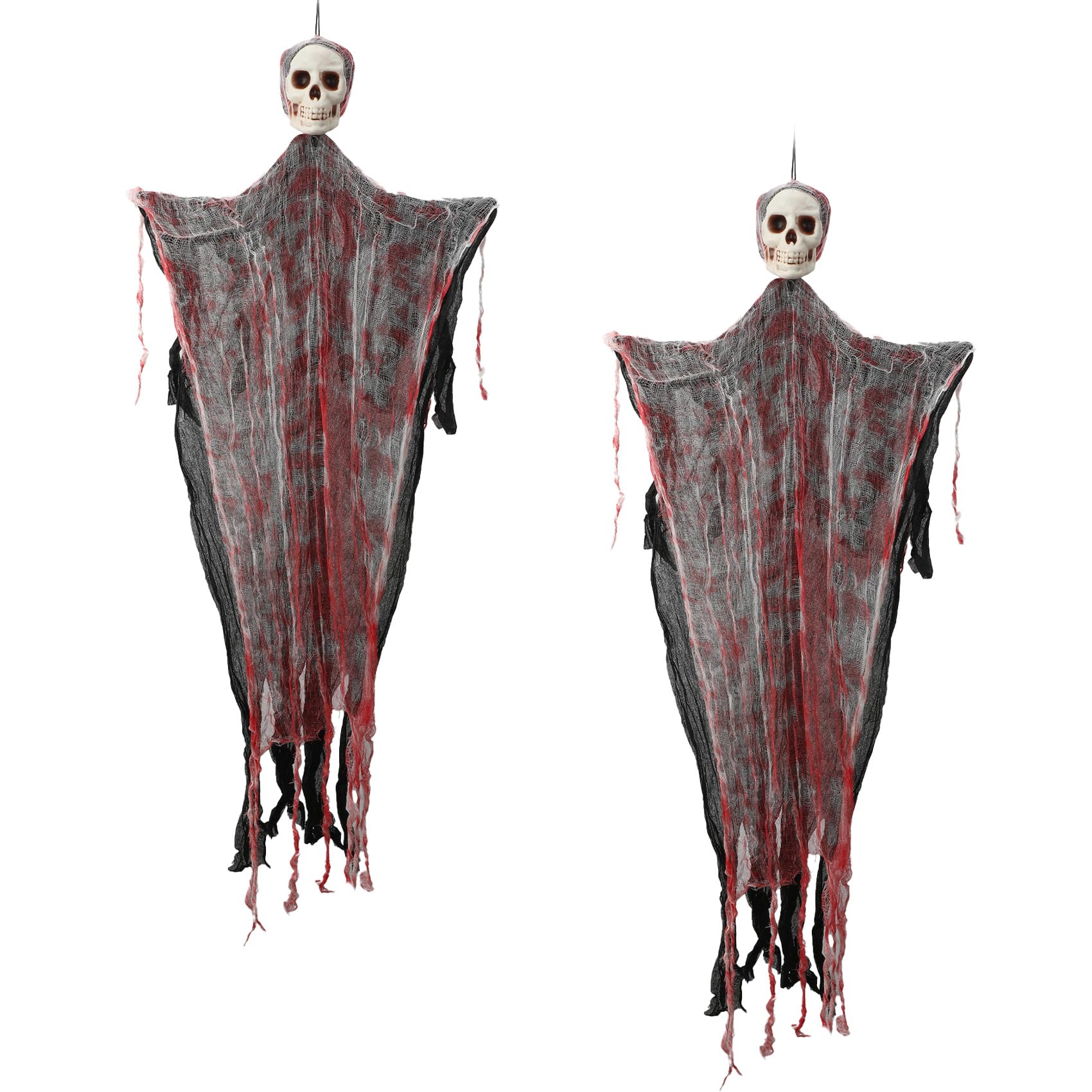 Halloween Decorations Hanging Skeleton Ghost,2 Pieces Halloween Hanging Skull Skeleton Ghosts Decorations,Scary Grim Reaper Decor For Home, Door, Porch, Tree, Wall, Office, Indoor & Party Decor