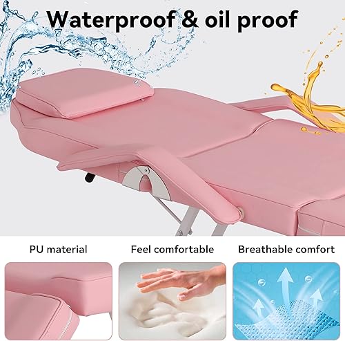 Miniatura 5 de LOUVIXA Silla de tatuaje, cama esteticista, silla de pestañas para tecnología, cama de masaje de 73 pulgadas, cama facial ajustable (rosa)
