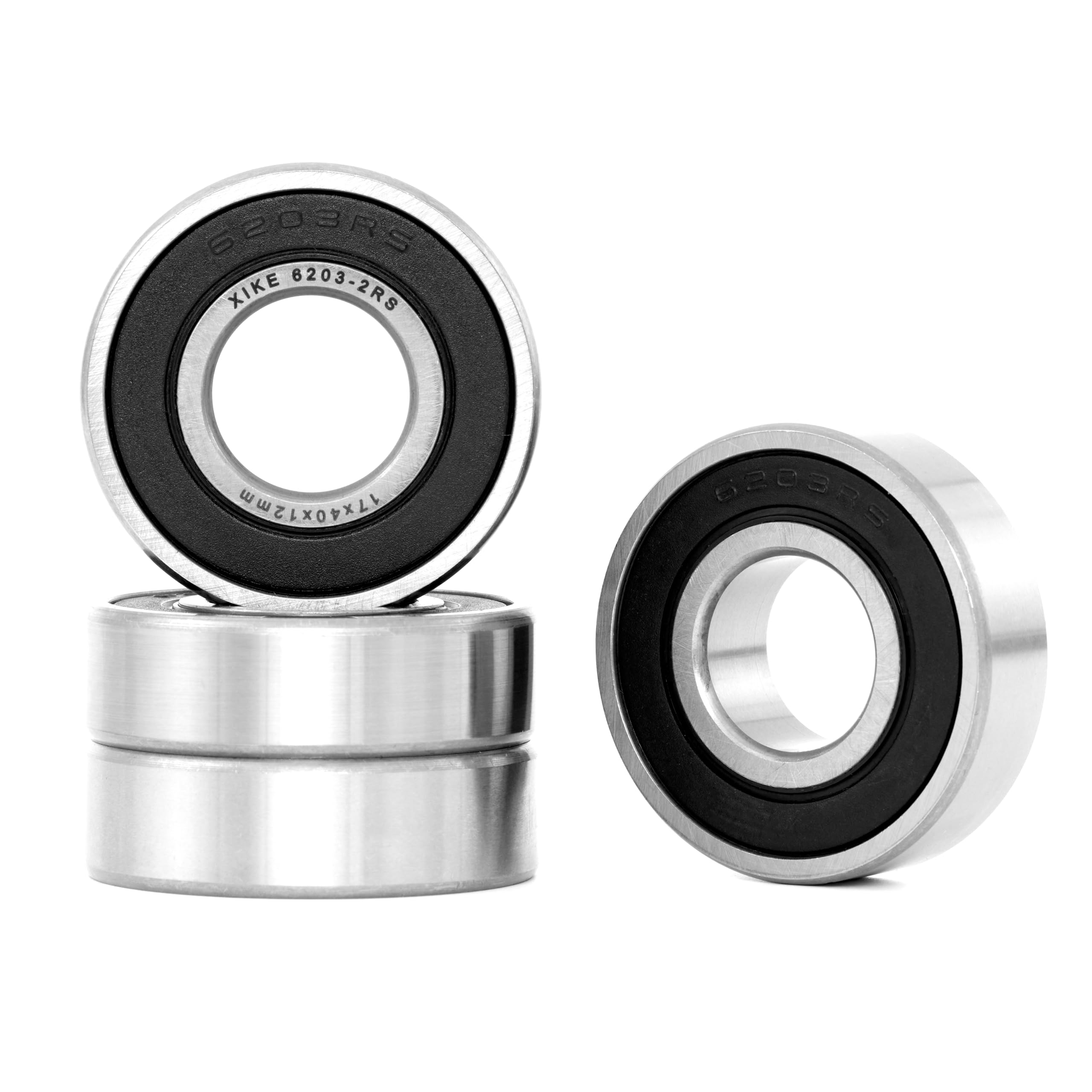 XiKe 4 sztuka 6203-2RS łożysko kulkowe 17x40x12mm, wustronne uszczelnienie gumowe i stal chromowa, 6203RS uszczelnione łożysko kulkowe zwykłe