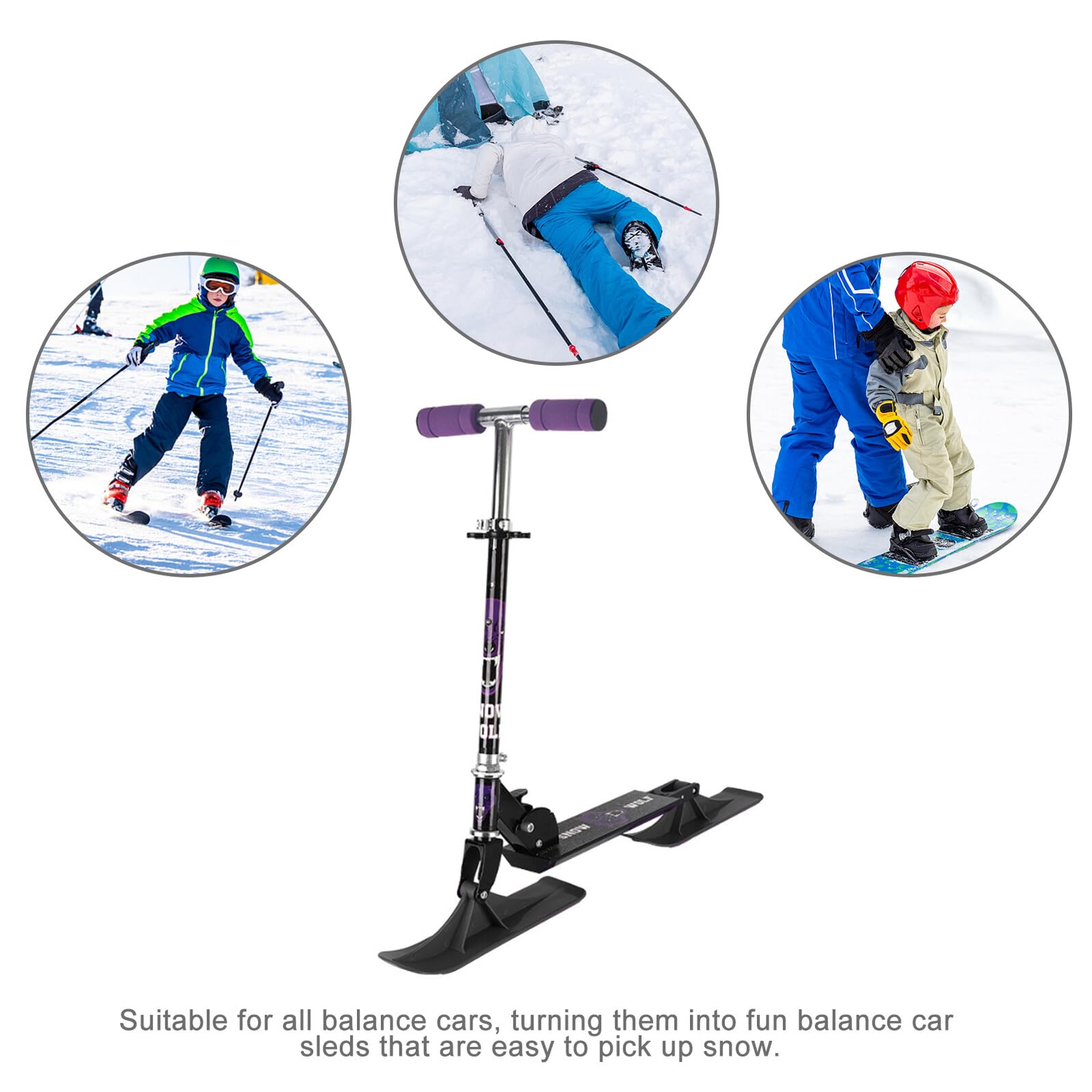 Scooter de Ski Garçon et Filles Noir en Pp, Planche de Neige 125 Roues