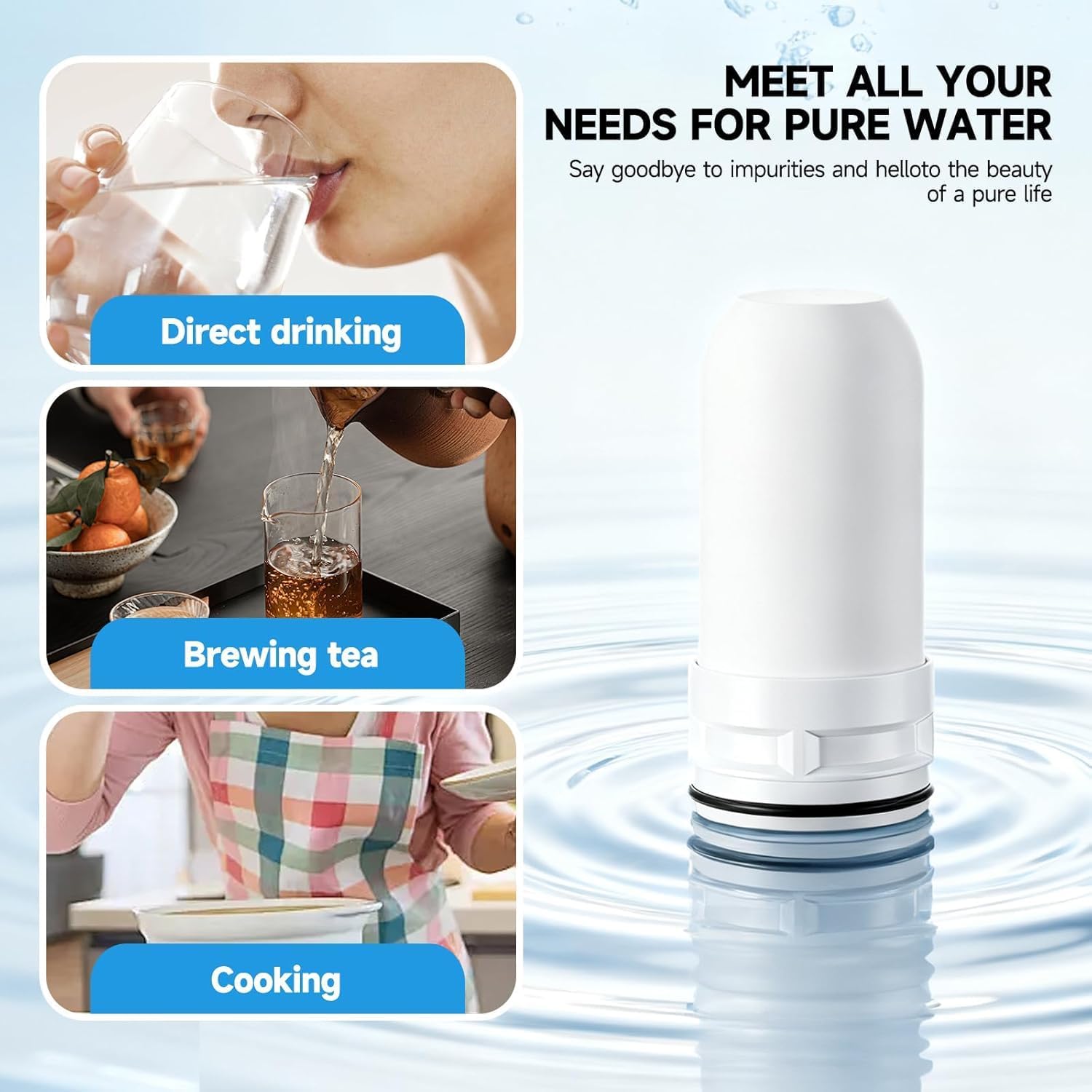 Faucet Water Filter Replacement, Compatible with HSLT-08, White, 3 Month Duration, 2 Pack