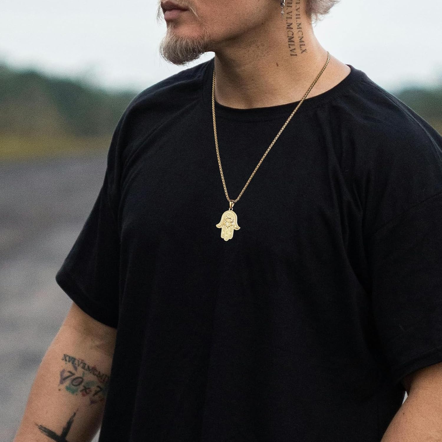 AsAlways Stainless Steel Hand of Fatima Pendant Vintage Amulet Charm Relief Carving Evil Eye Hamsa Hand Necklace Religious Gifts - Image 2