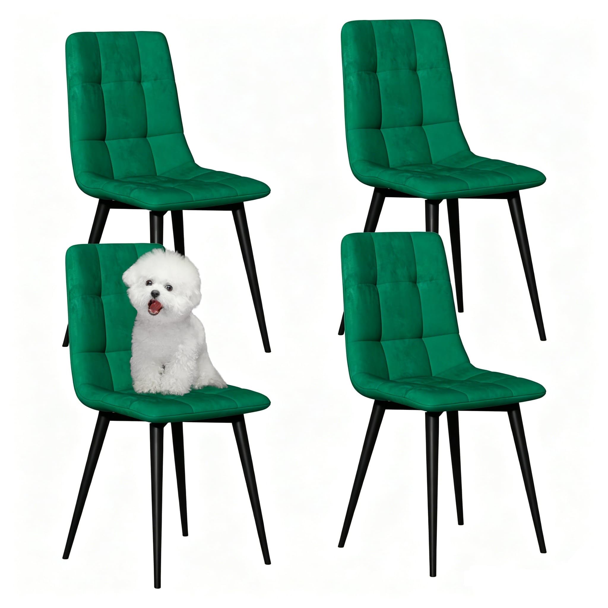 YLGJ&TIDY Dining Chairs Set of 4, Upholstered Dining Chair, Velvet Dining Chairs with Metal Frame, Modern Mid Century Kitchen Chairs, Green Chair for Dining Room, Bedroom, Living Room, Kitchen