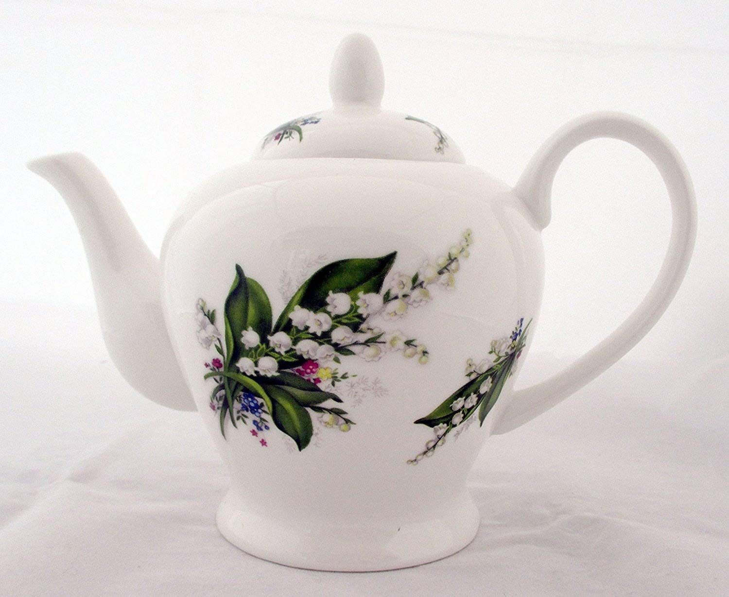 Fromeuropewithlove White Lily Of The Valley Teapot Fine Bone China 20Oz Lilies Teapot Hand Decorated In The Uk