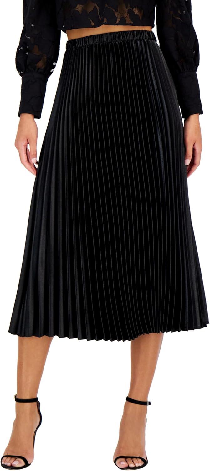 Petite Pull-On Pleated Satin-Crepe Skirt Anne Black PM