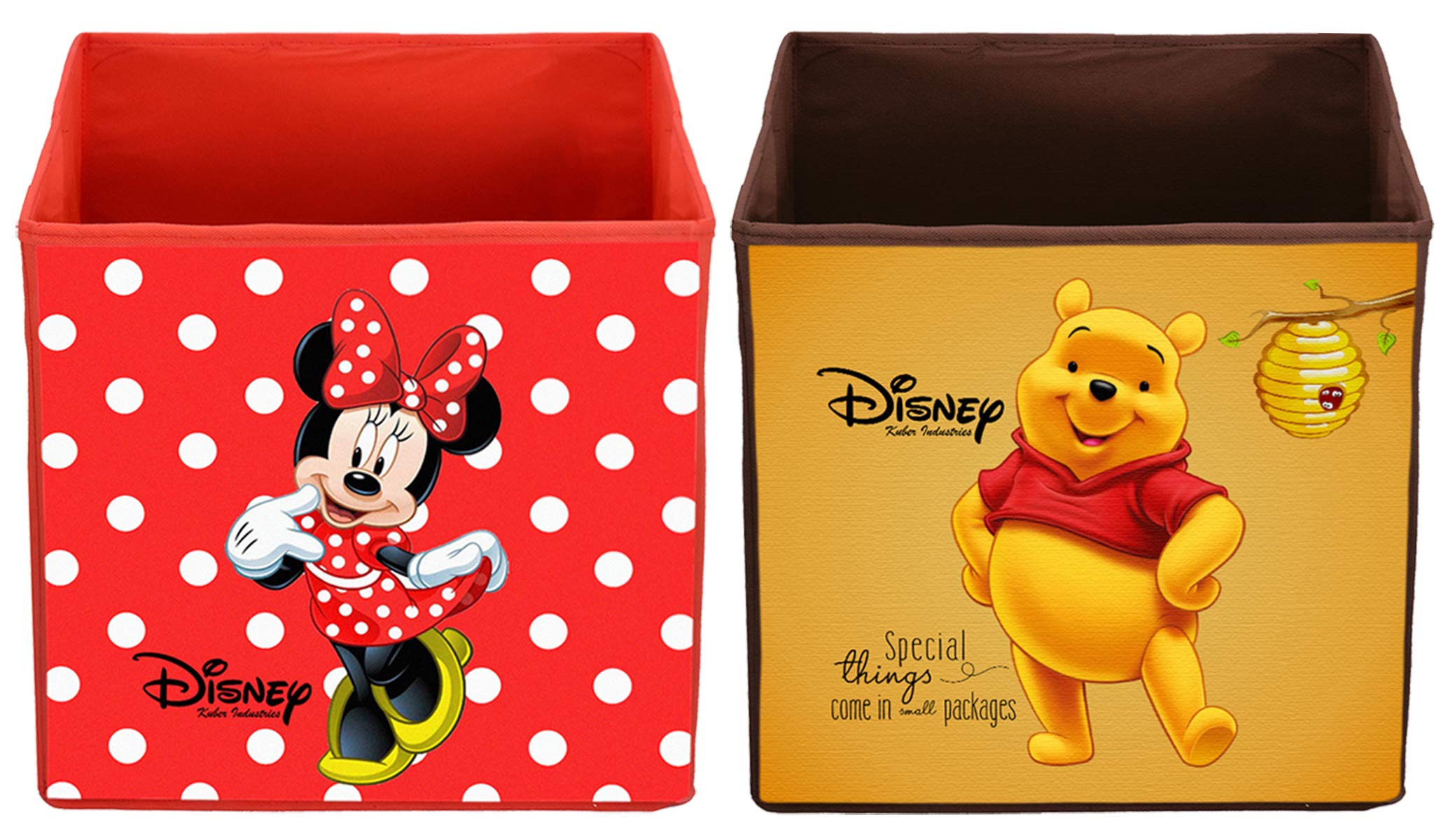 Kuber Industries KUBMART10807 Disney Kubuś Puchatek i Minnie Drukowane Składane pudełko do przechowywania z włókniny Pudełko do przechowywania zabawek, książek, butów z uchwytem (czerwony, brązowy