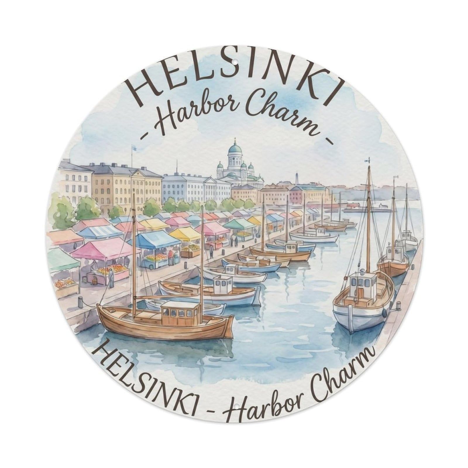 Helsinki Harbor City Finland Travel Cartography Culture Metal Tin Sign Plaque Wall Decor for Cafe, Man Cave, Club Bar, Office, Home Garden Round Metal Poster 8x8Inch