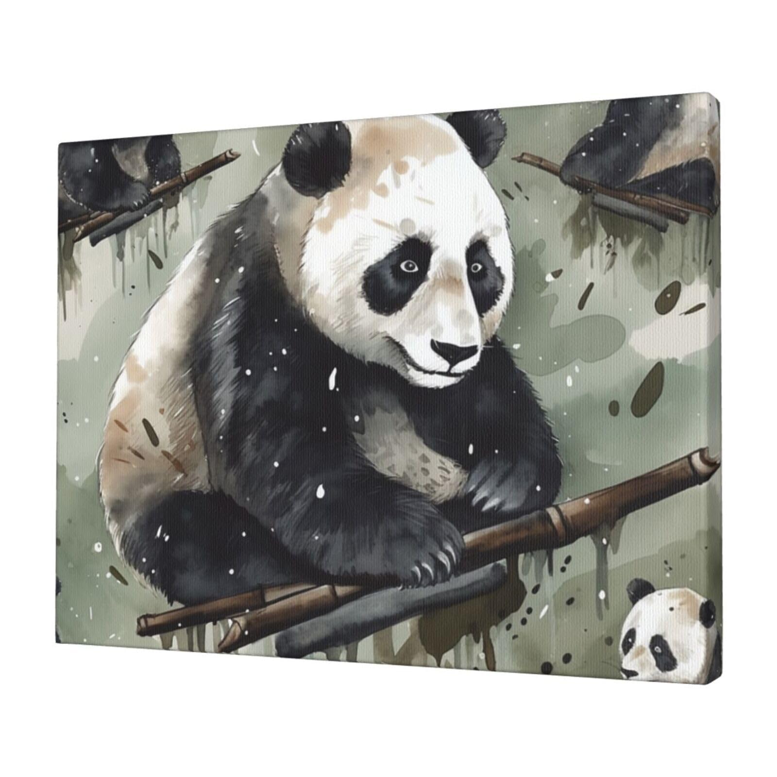 FodPand Canvas Wall Art for Living Room Wall Decor 12"x16" Modern Artwork Painting Pictures Hanging Canvas Prints Ink Painting Panda Aesthetic Wall Art for Bedroom Bathroom Office Wallart Decor