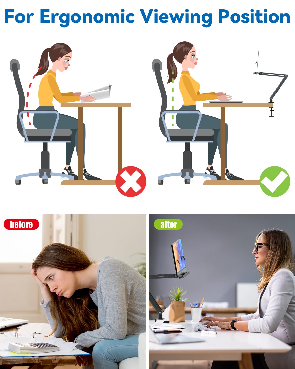 Soporte de escritorio acrílico para lectura, diseño ergonómico, altura ajustable de hasta 20 pulgadas con base giratoria, apto para recetas, partituras, tabletas (gris)