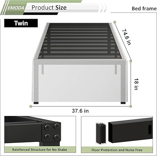 Miniatura 68 de EMODA Marco de cama Queen no necesita somier, plataforma de metal resistente de 6 pulgadas, marco de cama tamaño Queen con listones de acero, fácil