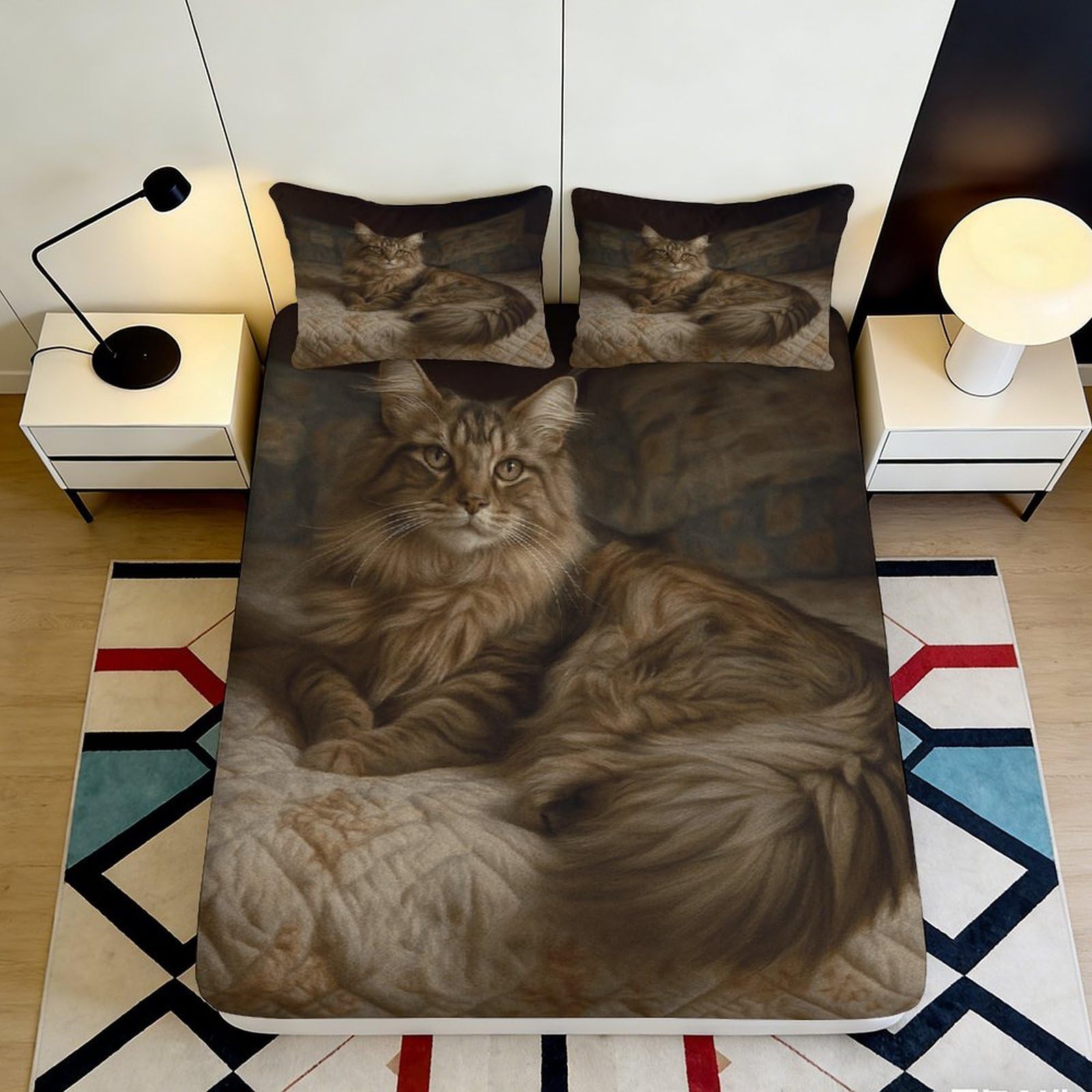 3D Printed Brown Cat Fitted Sheet Microfiber Soft Durable 3D Printed Relaxed Cat Mattress Cover for Bedroom Dormitory Guest Room Mattress Protection 120x200x25cm