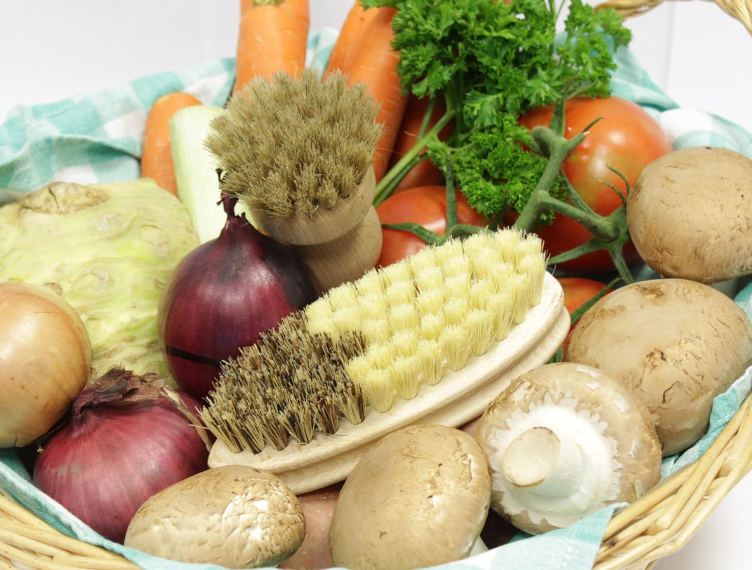 Cepillo para champiñones de madera, cepillo de limpieza de verduras 100% producto natural
