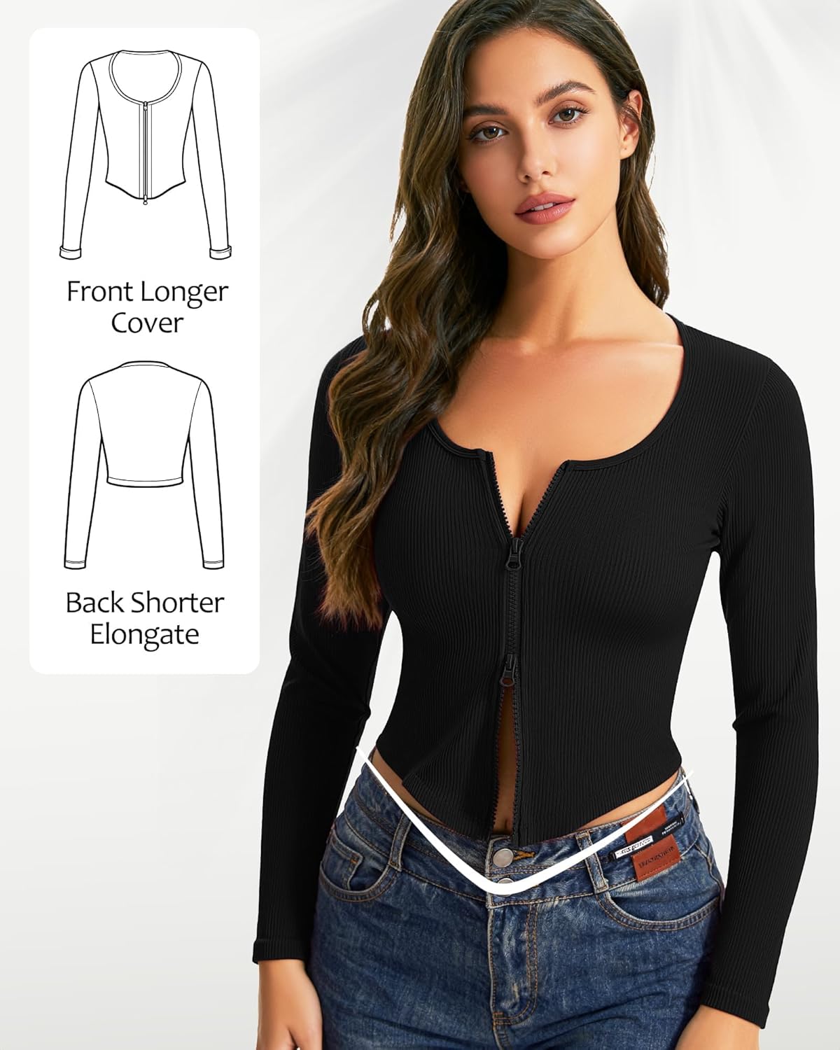 Workout Jackets for Woman Long Sleeve Workout Tops Double Zip Up Running Gym Athletic Cropped Shirts - Image 7