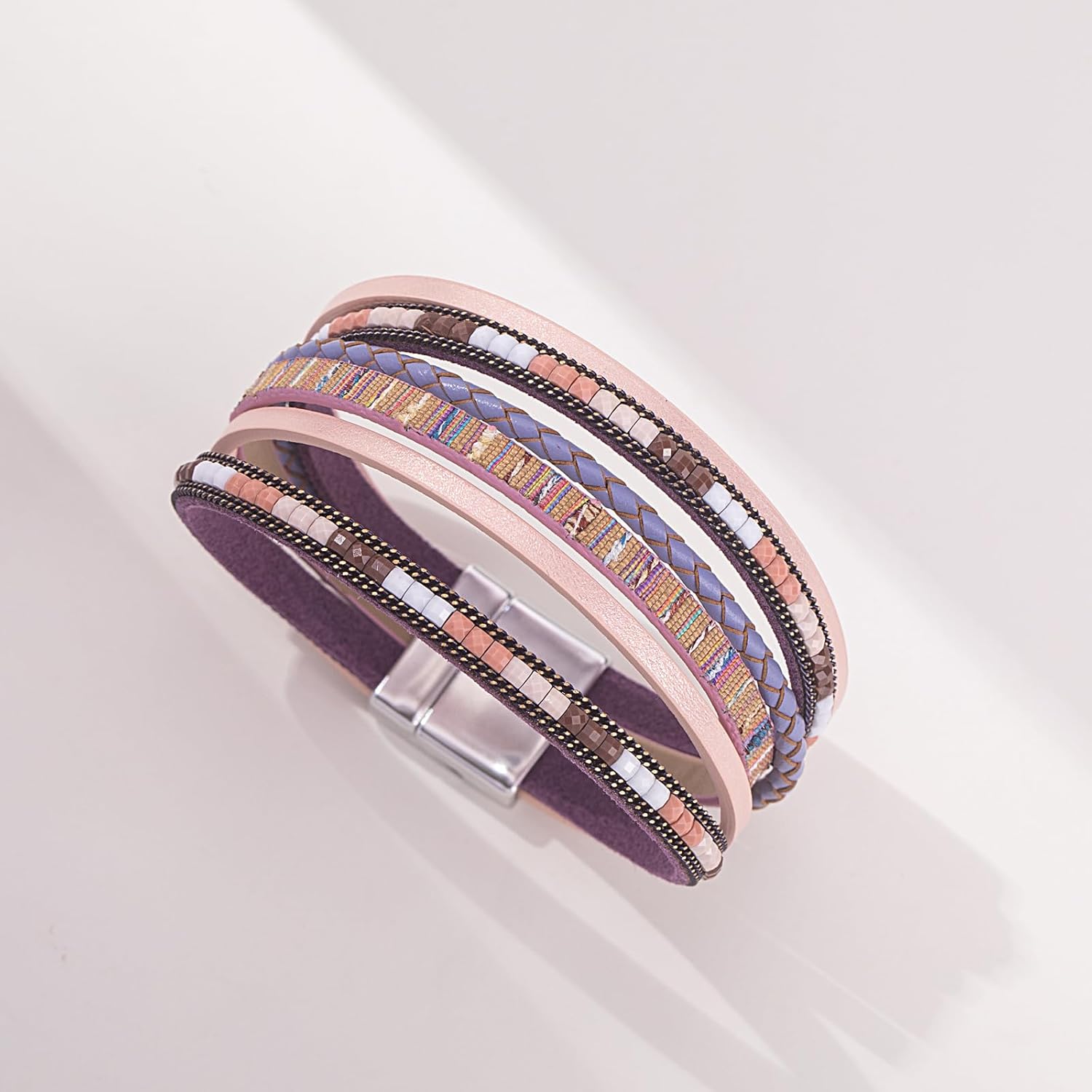 FANCY SHINY Boho Leather Wrap Bracelets Trendy Layered Bracelets with Magnetic Clasp Strackable Bohemian Jewelry Cowboy Cowgirl Chic Gifts for Women - Image 5