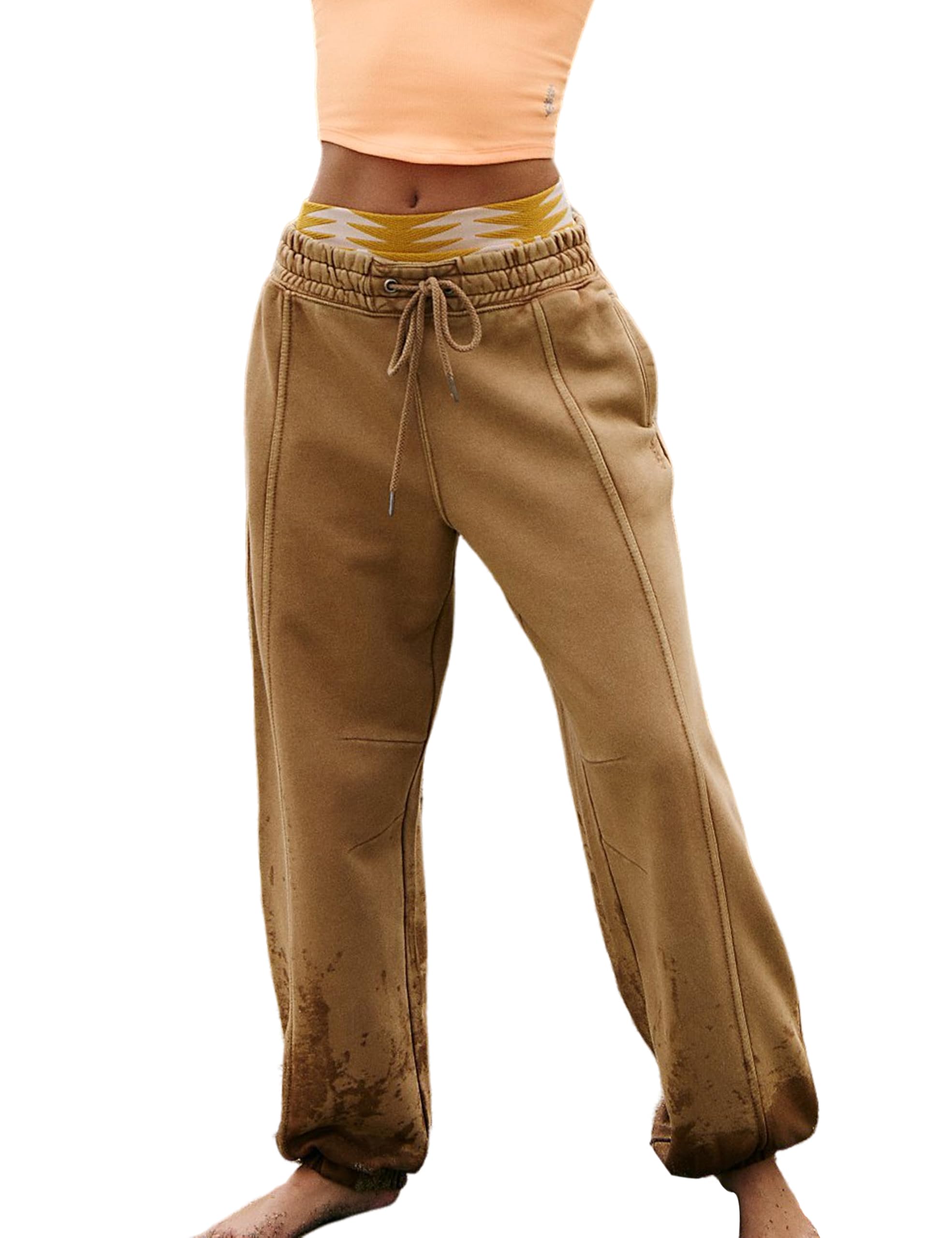 Faleave Womens Fleece Lined Sweatpants Smocked Waist Wide Leg Lounge Pants with Pockets
