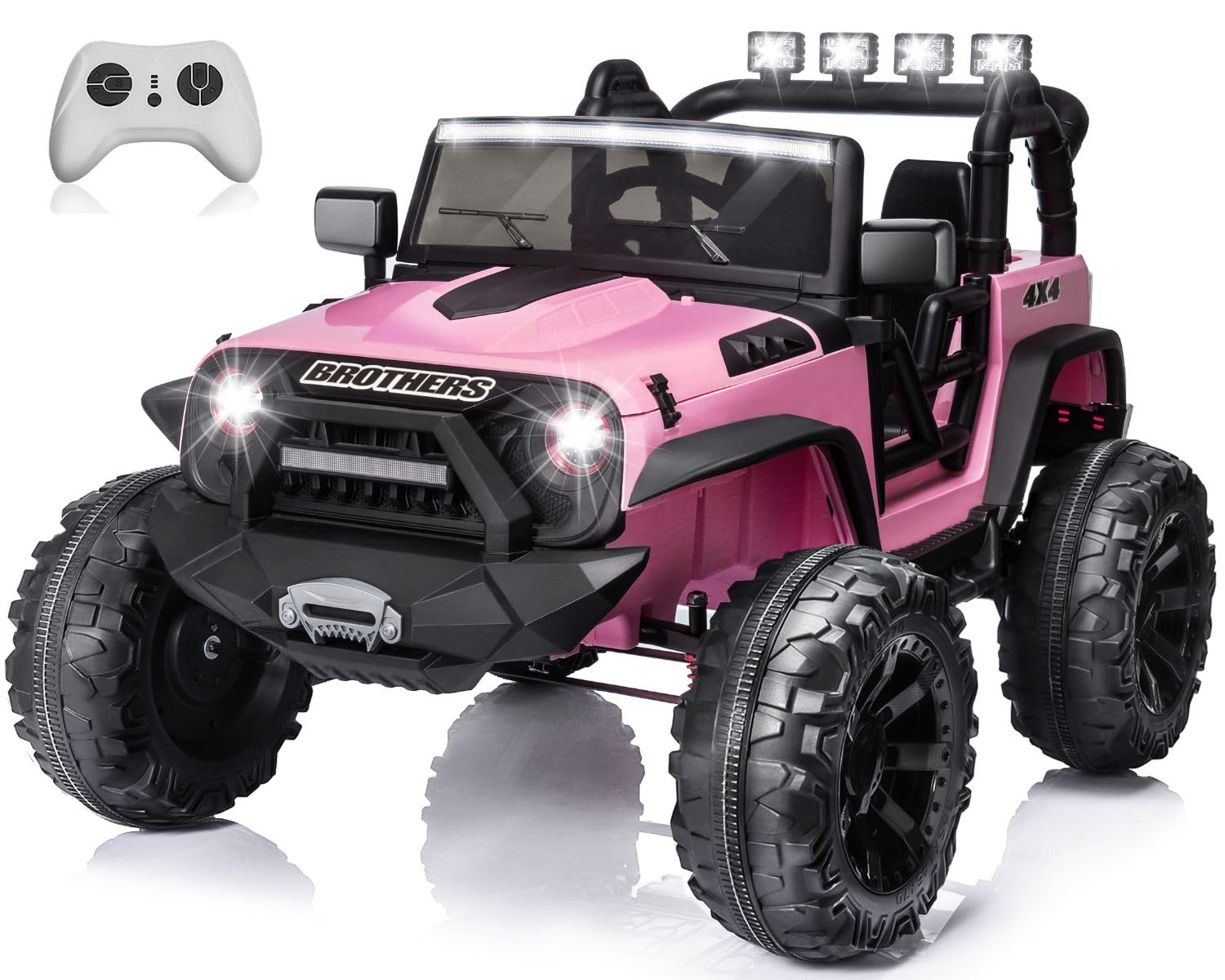 24V 2 Seater Kids Ride on Car Truck 4WD, 9Ah Battery Kids Ride on Toys 4x200W Powerful Engine, Soft Braking, Remote Control, Suspension, Music, LED Light, Pink