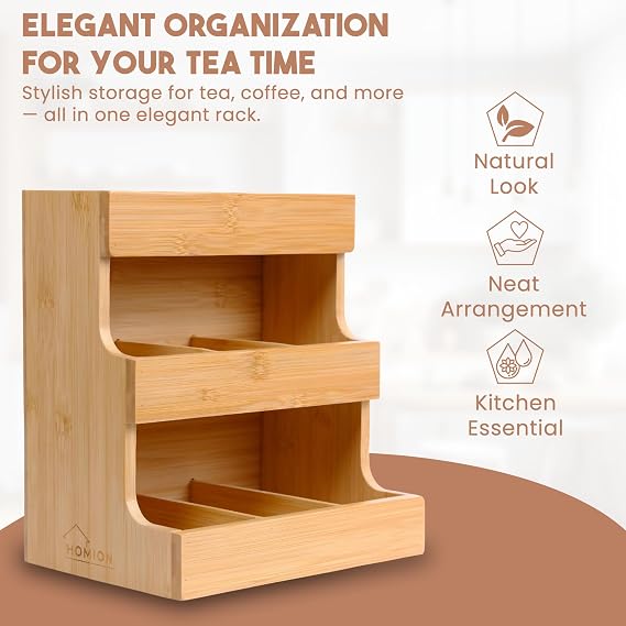 Vertical Tea Bag Organizer Wood Box Storage Box Teabags Holder Tabletop Chests for Tea Storage Tea Bag Organiser for Tea Bag Coffee Capsules Sugar Packets Storage for Home Kitchen Office Café