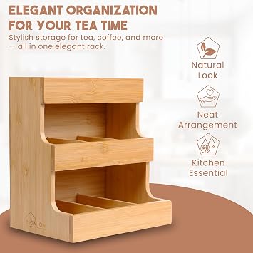 Vertical Tea Bag Organizer Wood Box Storage Box Teabags Holder Tabletop Chests for Tea Storage Tea Bag Organiser for Tea Bag Coffee Capsules Sugar Packets Storage for Home Kitchen Office Café