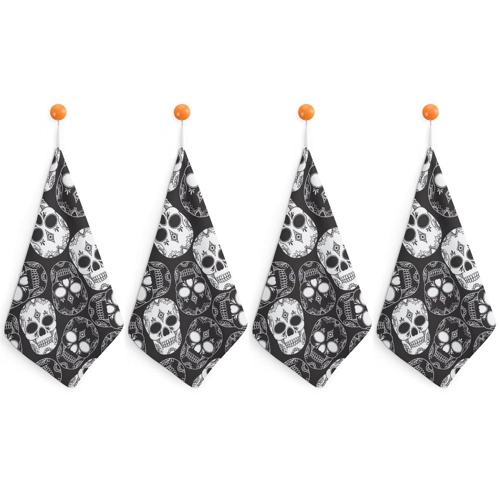 LEDFCVSU 4 Piece Hanging Hand Towels, Sugar Skull Small Dry Hand Towel for Kitchen Bathroom