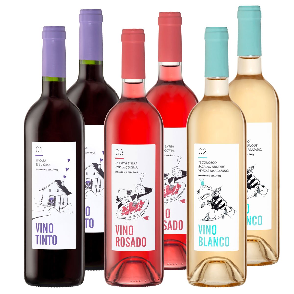 jamon.de Hausweinpaket Spanien, 6 Flaschen Rotwein, Weißwein, Roséwein