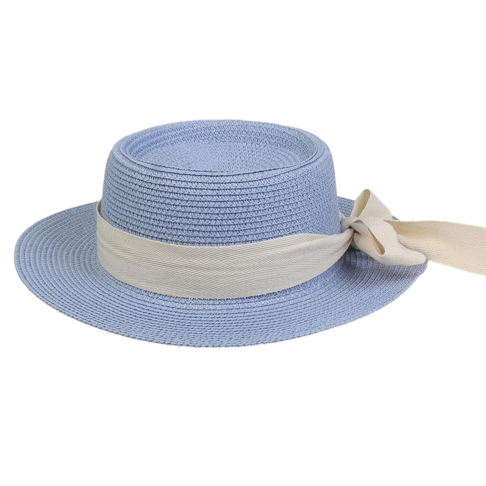 Sombrero de playa de ala ancha con protección solar para mujer, sombrero de playa con lazo blanco, gorra de paja, casual, para mujer, gorra de barco para iglesia al aire libre