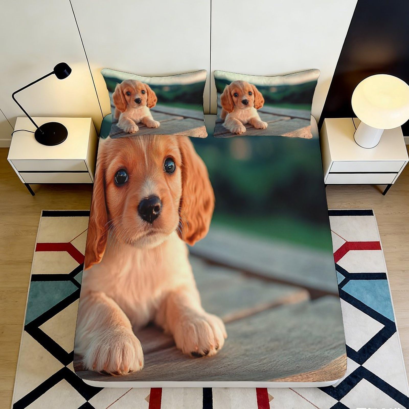 Kzqnxhjprl Style-4 3D Printed Puppy Dog Fitted Sheet Microfiber Soft Breathable Cartoon Pet Bed Cover For Bedroom Dorm Mattress Protector Decor 90X200x25cm