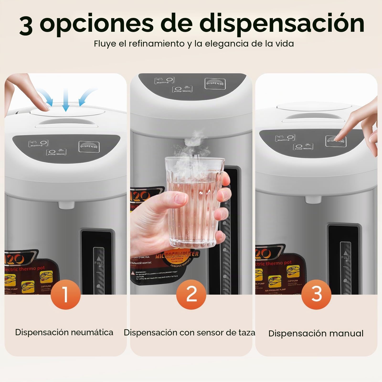 Dispensador de agua caliente Thermopot 4 litros tanque de agua de acero inoxidable hervidor de agua con función de conservación del calor, dispensador termo (gris)