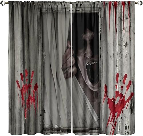 Miniatura 12 de Cortina de Halloween con diseño de araña, calabaza, telaraña, decoración gótica, para decoración de ventana de sala de estar, dormitorio, 42 Estilo