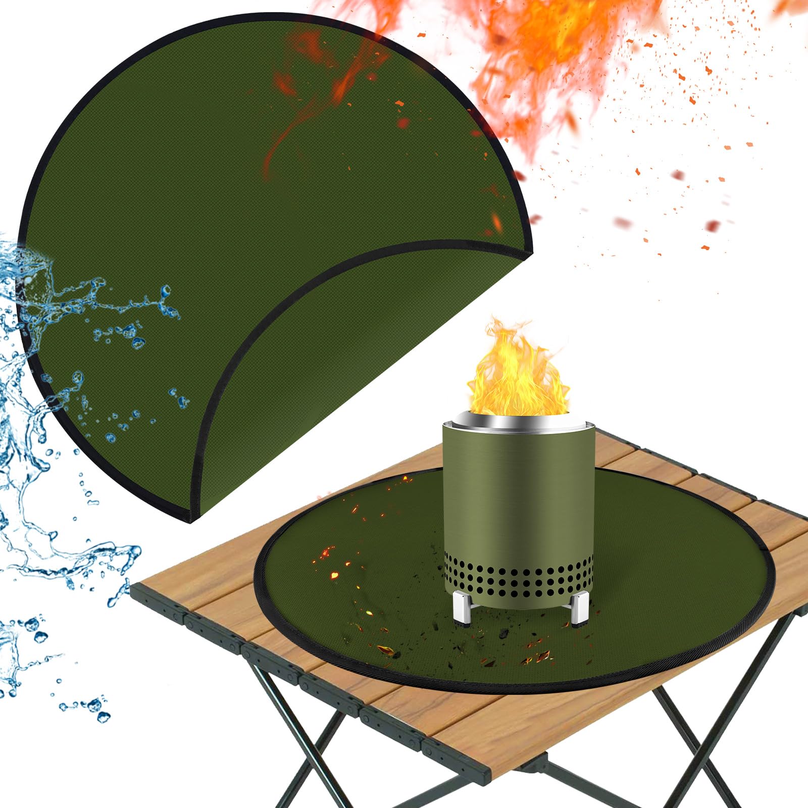 TOHONFOO18.5in Fire Pit Mat for Solo Stove Mesa Tabletop Fire Pit, Fireproof Tabletop Fire Pit Mat, 3-Layer Easy to Clean Small Grill Mats for Outdoor Grill to Protect The Grill Table - Green