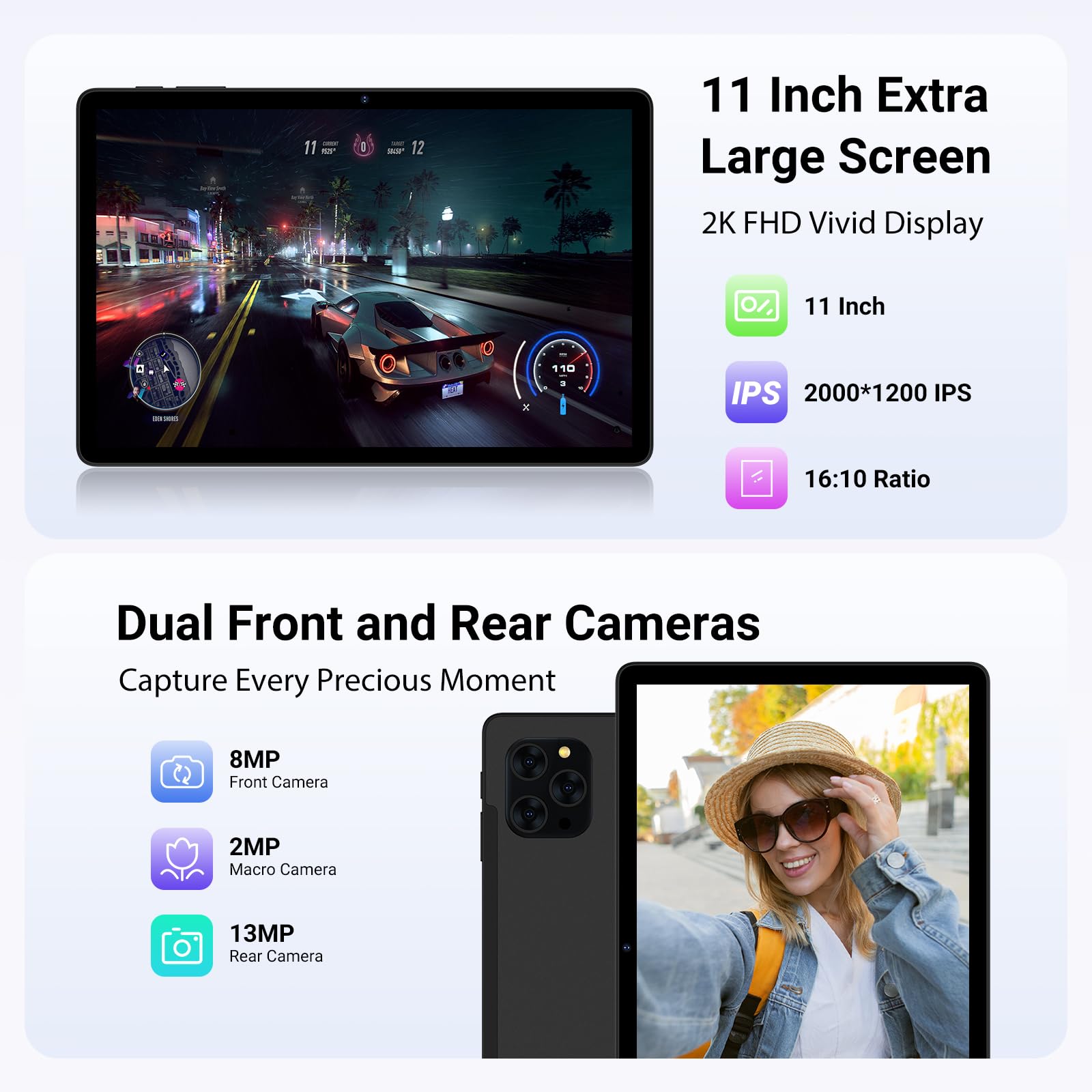 WISDTECHO Tablet 11 Pollici Android 15 con Dual SIM 4G LTE + 5G WiFi, 36GB RAM + 256GB ROM (2TB TF), Octa-Core 2.0 GHz, 8000mAh, 8MP + 13MP, Widevine L1, Tablet con Tastiera + Mouse + Manica, Nero