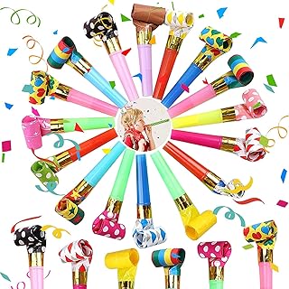 25 Pieces Party Blower,Colourful Noisemakers Party Blowouts Whistles Party Squawkers Fringed Noise Maker,Birthday Noisemakers Birthday Blow Horns Party Whistles New Years Party Noisemakers