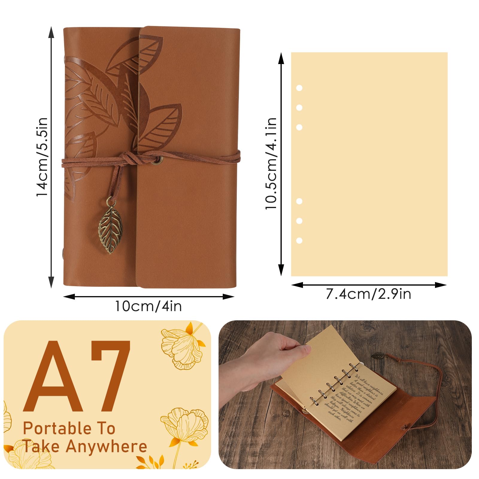 5 PCS PU Leather Notebook, Travel Journal Book with Blank Pages and Pendant, Refillable Vintage Diary for Women, Men, Girls, Boys for School and Holiday Gifts (A7 7 x 5 Inches)
