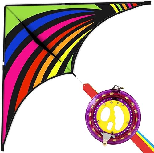 Mint's Colorful Life Easy to Fly Delta Kite and Kite - Bobinador de carrete con cuerda de 600 pies