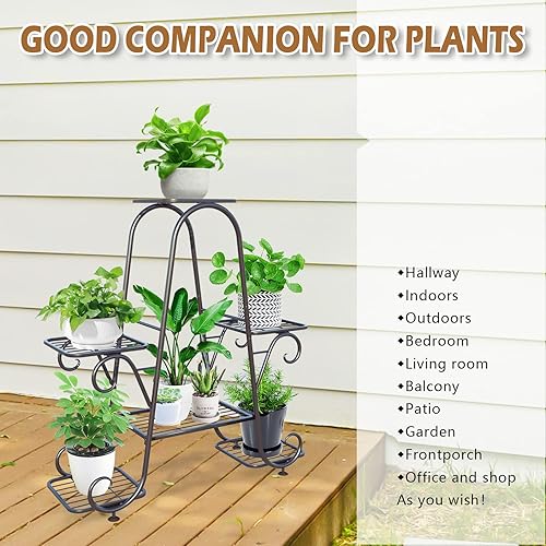 Miniatura 2 de ZHAZHADI Soporte para plantas de metal para interiores y exteriores, múltiples soportes de esquina de 6 niveles de alto, estantes de hierro forjado