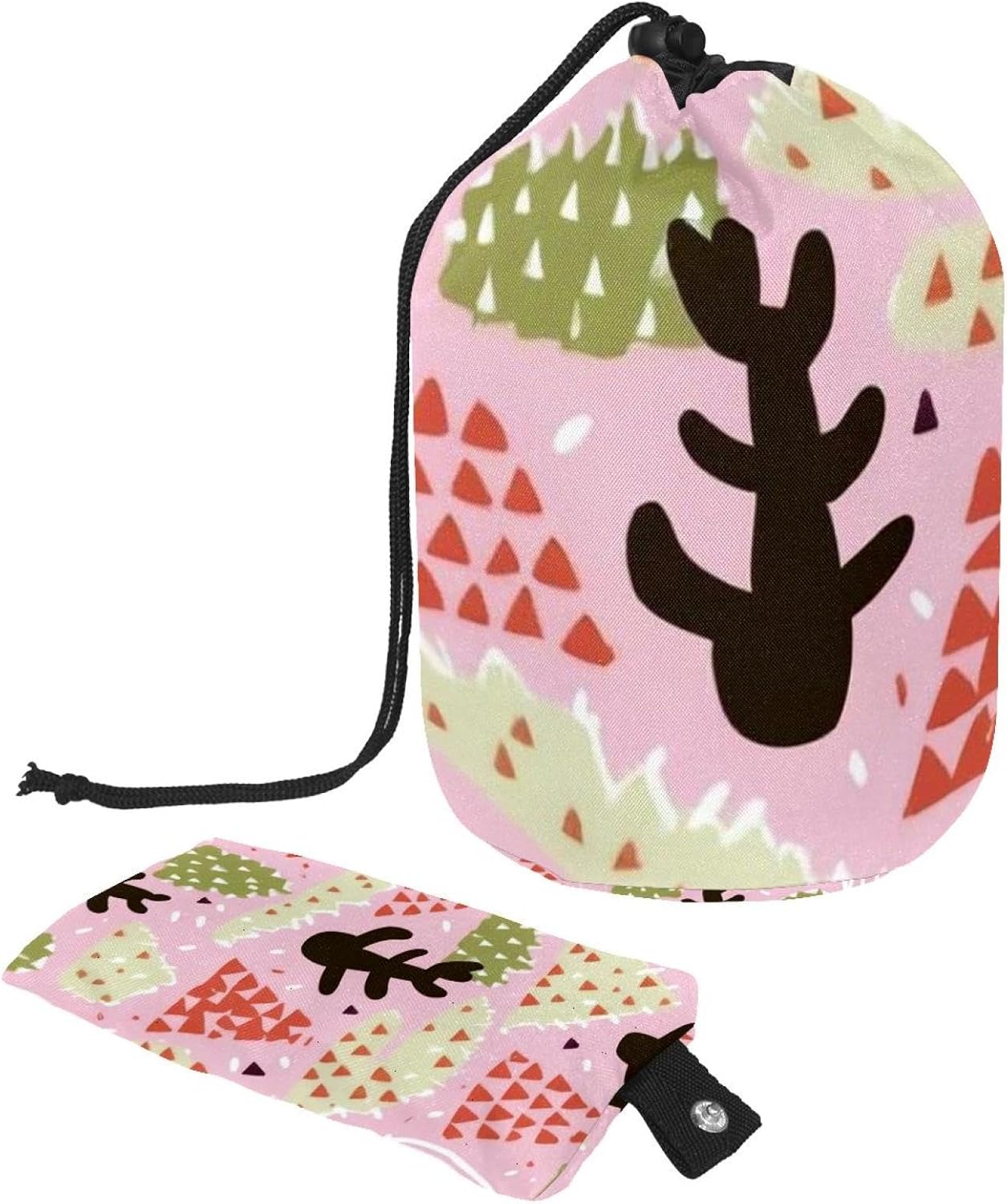 2PCS Colorful Cactus-27 Travel Cosmetic Bag Makeup Organizer, Drawstring Bathroom Cases - Cylindrical & Small Toiletry Bag