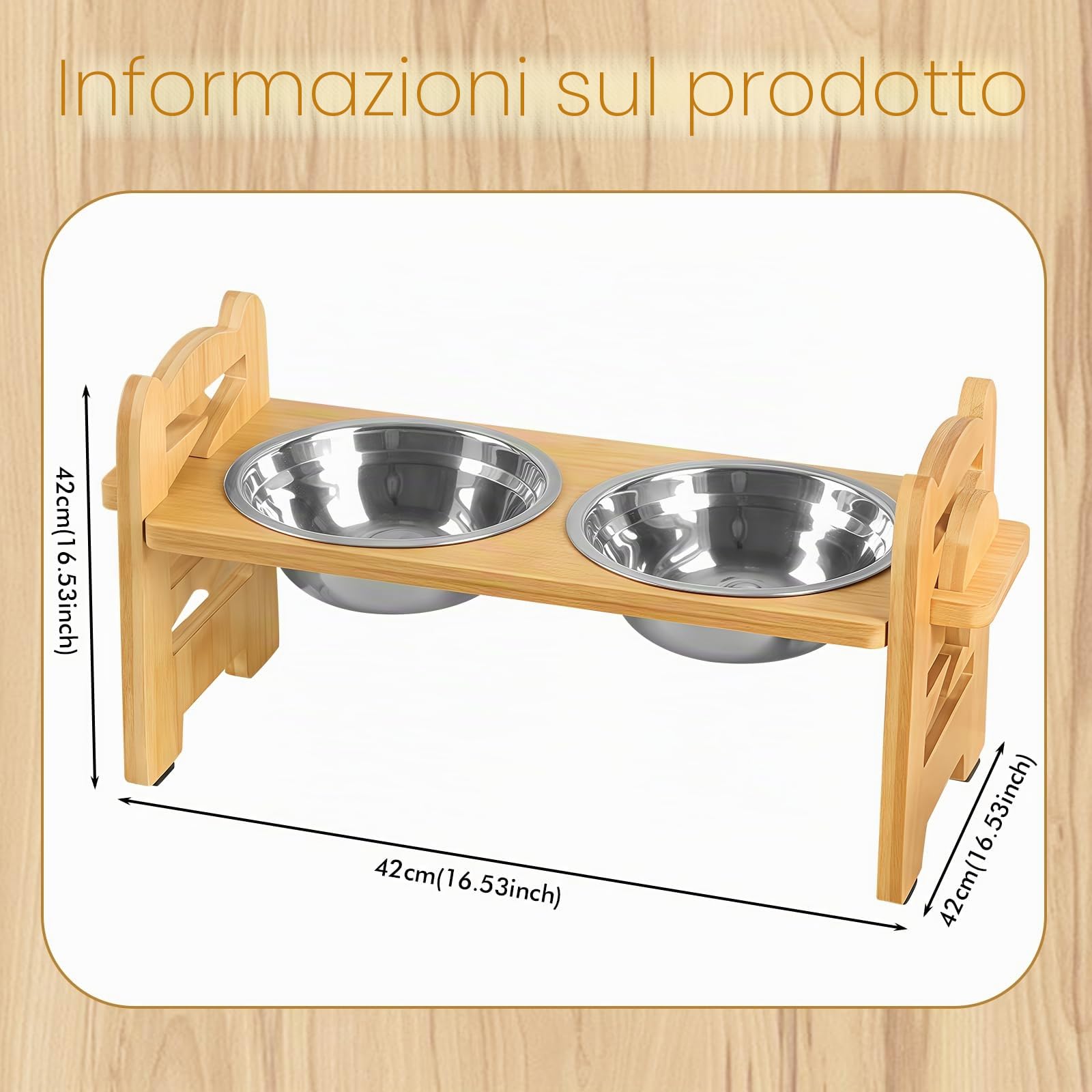Ciotola per Cani Rialzata Regolabile con 2 Ciotoline in Acciaio Inox, Ciotola per Cibo per Cani e Gatti in Acciaio Inox, Ciotola per Cani Rialzata a 3 Altezze