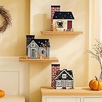 Yalikop 3PCS Fall Autumn Wooden House Signs - Rustic Farmhouse Thanksgiving Tabletop Decor for Tiered Trays, Shelves & Home Centerpieces
