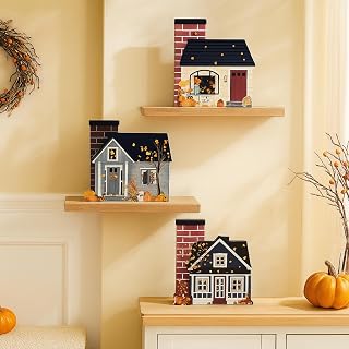 Yalikop 3PCS Fall Autumn Wooden House Signs - Rustic Farmhouse Thanksgiving Tabletop Decor for Tiered Trays, Shelves & Home Centerpieces