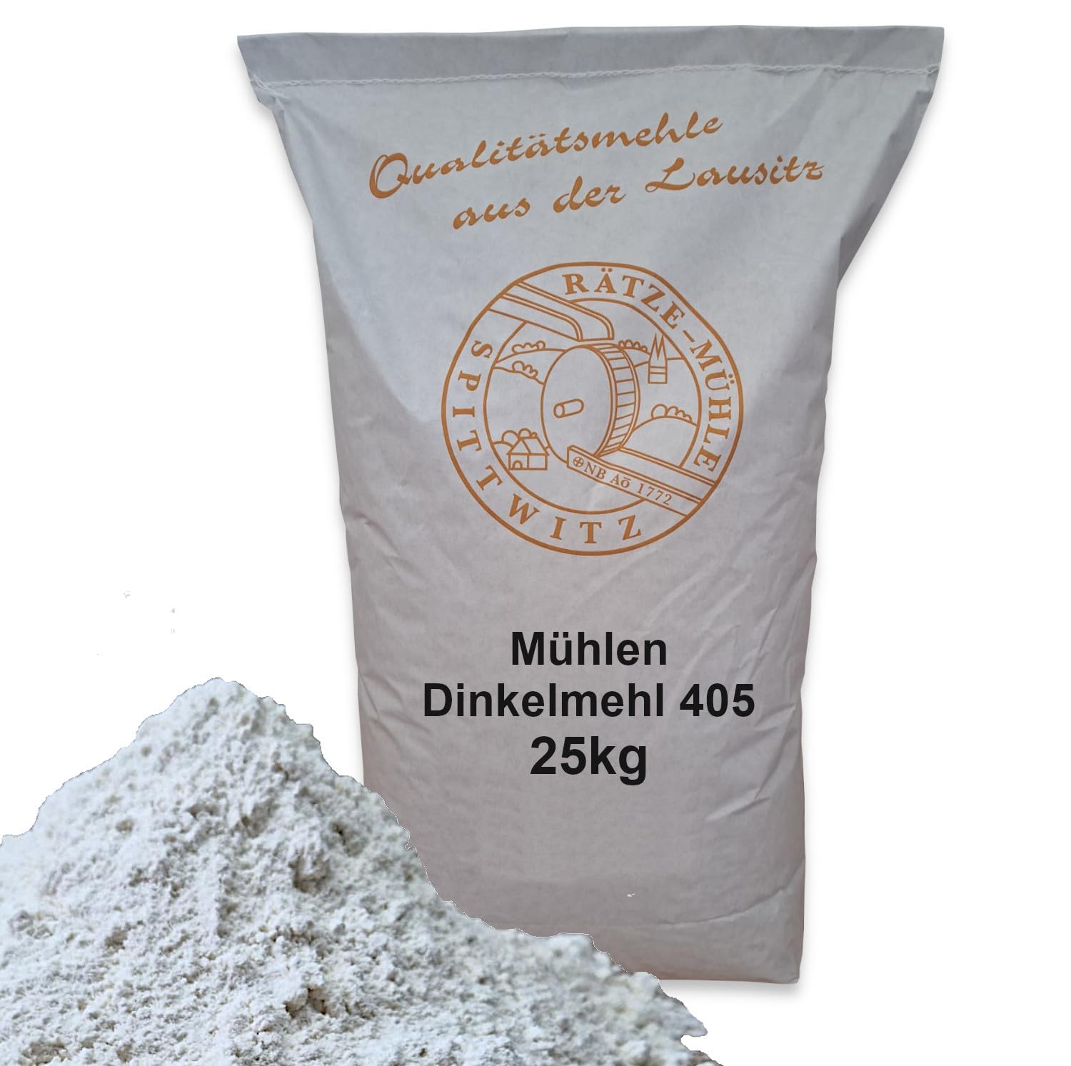 Dinkelmehl 25kg Typ 405 von Rätze-Mühle aus 100% regionalen, naturbelassenem Dinkel in bester Qualität