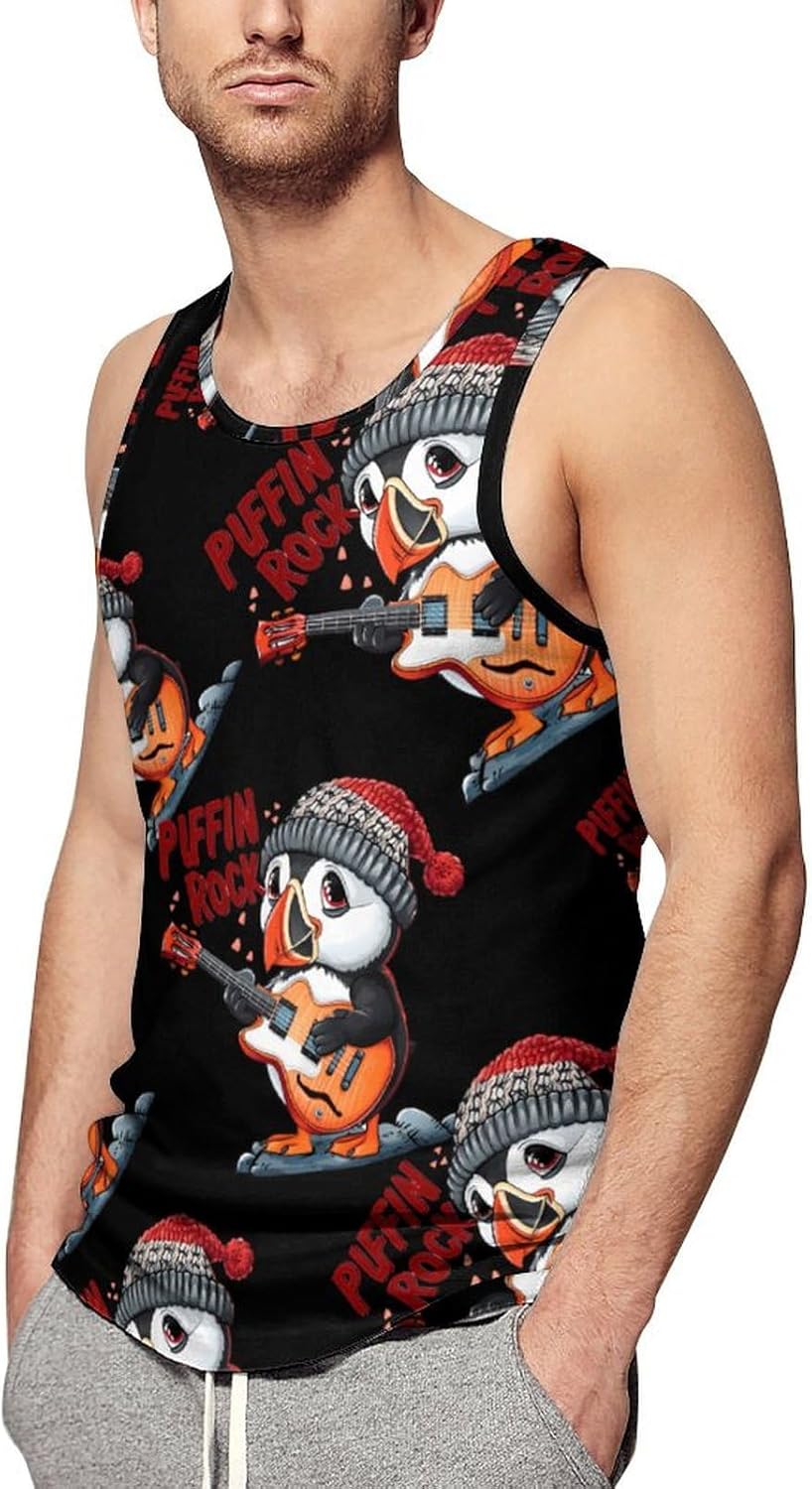 Puffines Rocks Men's Tank Top Sleeveless Muscle Shirts Vest Beach T Shirts for Workout Gym